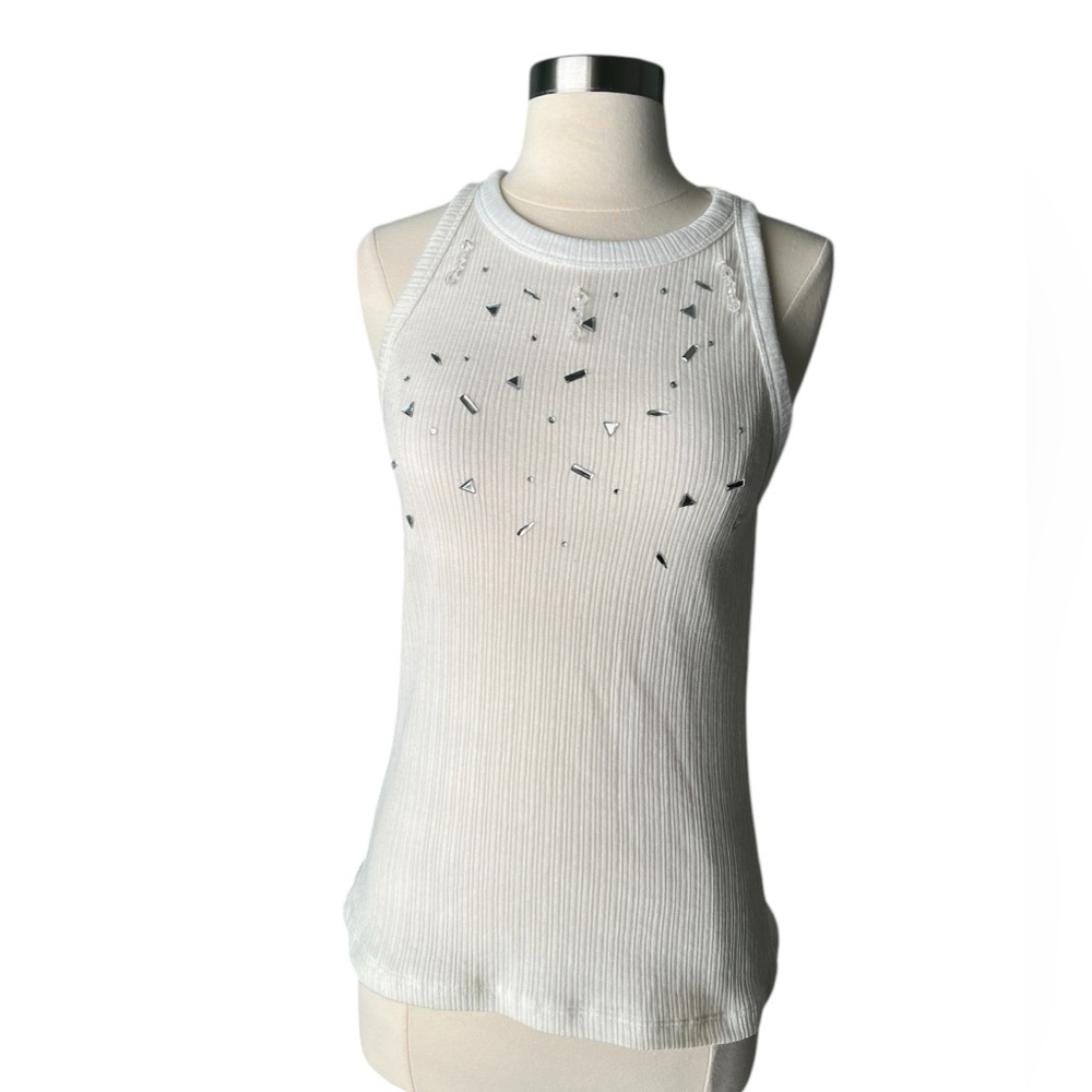 Zara White Sleeveless Top with Embellishments